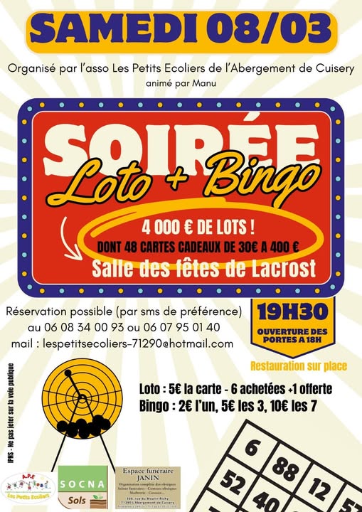 Rendez-vous ce SAMEDI 8 MARS à LACROST pour un Loto XXL