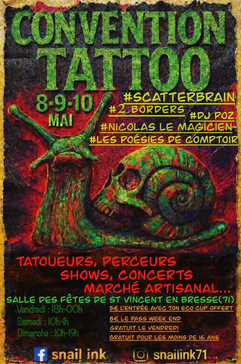 Convention Tattoo Snail Ink -  8, 9 & 10 mai 2026 – Saint-Vincent-en-Bresse