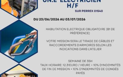 NOUS RECHERCHONS URGEMMENT POUR l’UN DE NOS CLIENTS, UN.E ELECTRICIEN.NE H/F