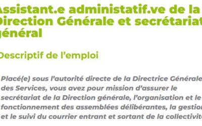 La Communauté de Communes Bresse Louhannaise Intercom’ recrute un.e Assistant.e administratif.ve de la Direction Générale et secrétariat général