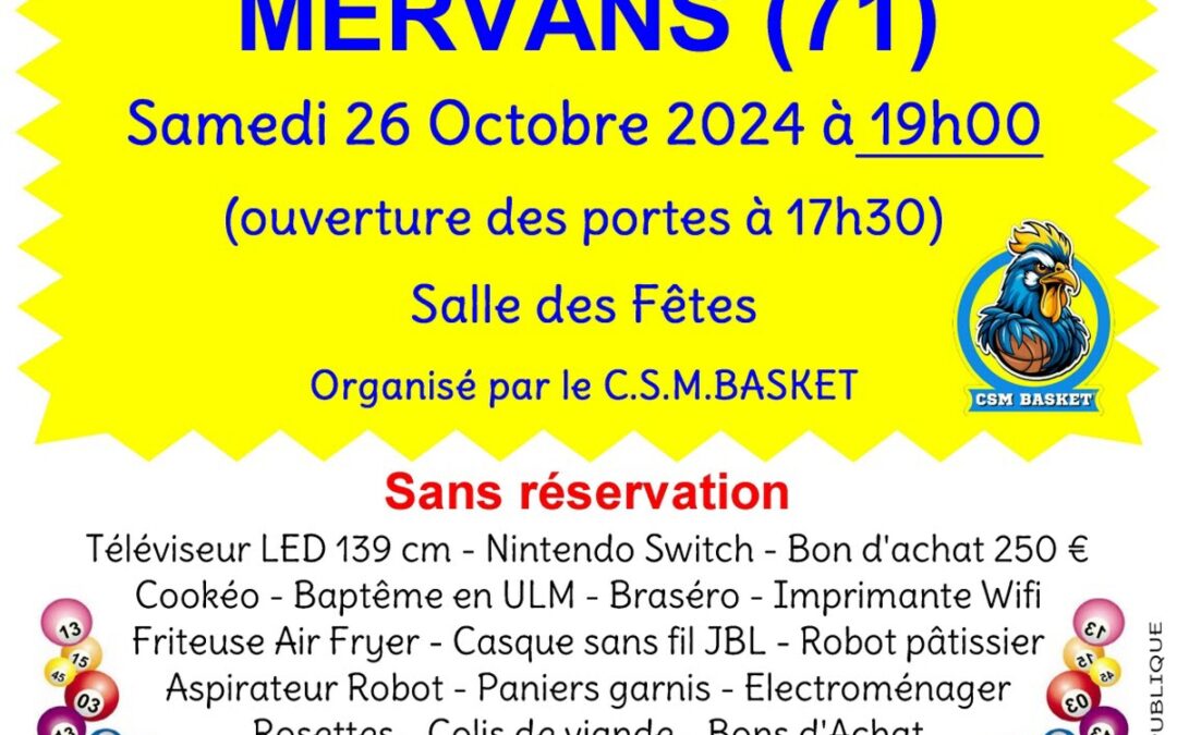 Grand Loto à Mervans : samedi 26 octobre 2024